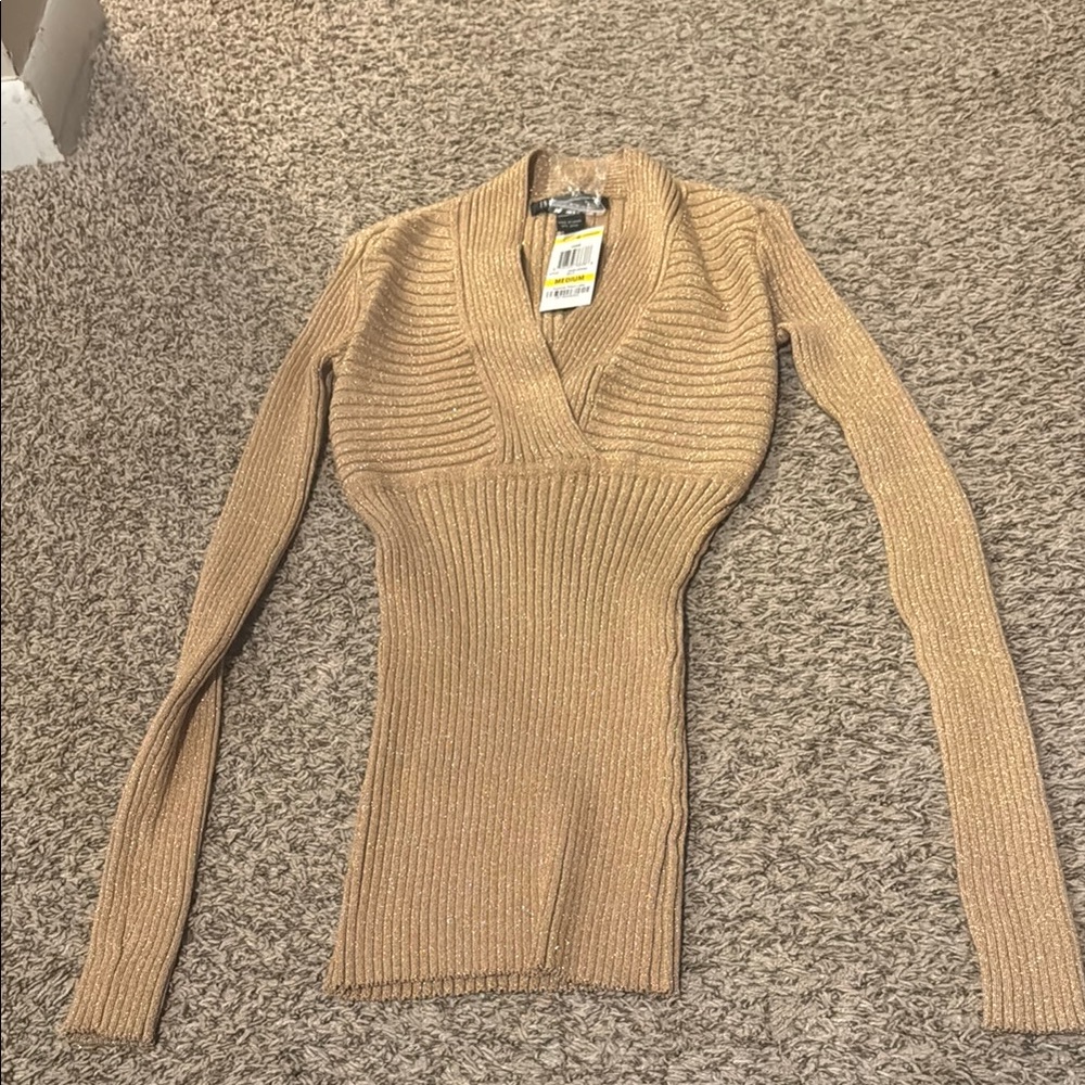 Camel Ribbed Knit Sweater